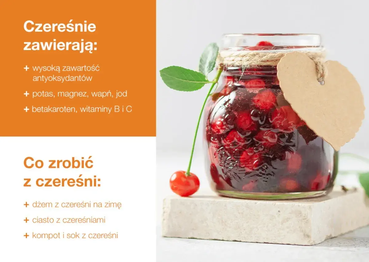 Słoik pełen czereśni, idealny na dżem, ciasto, kompot i sok. Dowiedz się, co zrobić z czereśni!