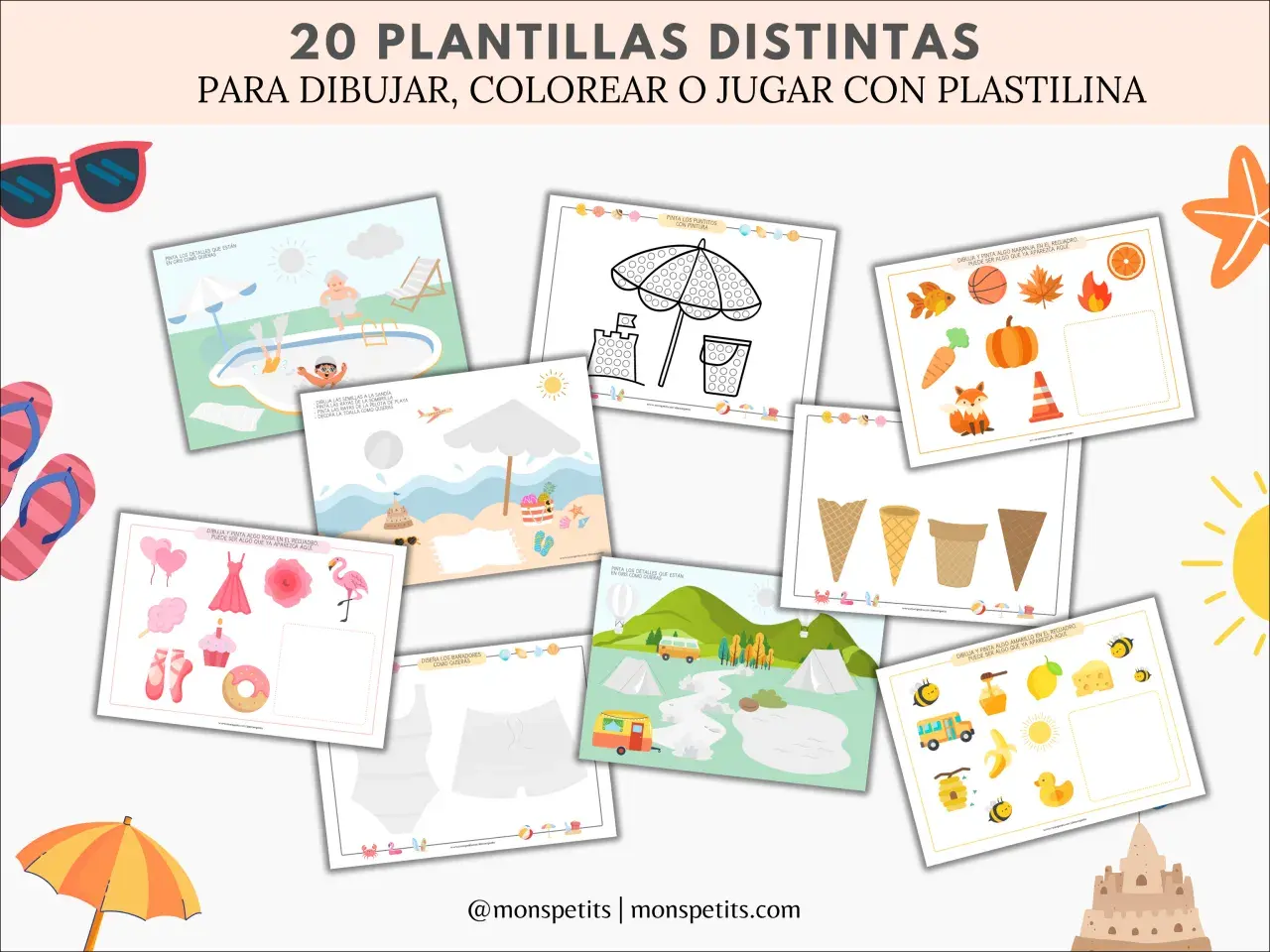 Plantillas dibujos para rellenar con plastilina: escenas de verano, animales y objetos para colorear y crear.