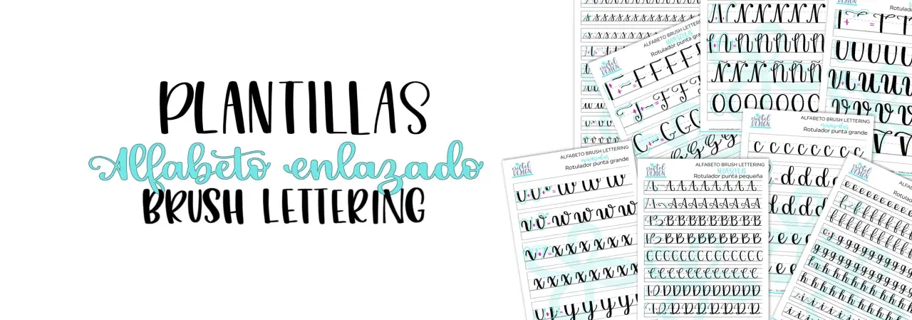 Plantillas de abecedario de lettering con letras mayúsculas y minúsculas enlazadas, ideales para practicar brush lettering.