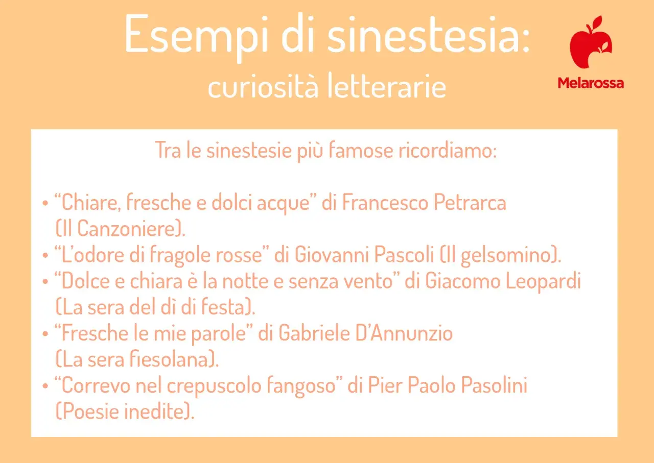 Esempi di sinestesia: curiosità letterarie. Elenca citazioni famose che illustrano cos'è la sinestesia, come "dolci acque" e "odore di fragole rosse".