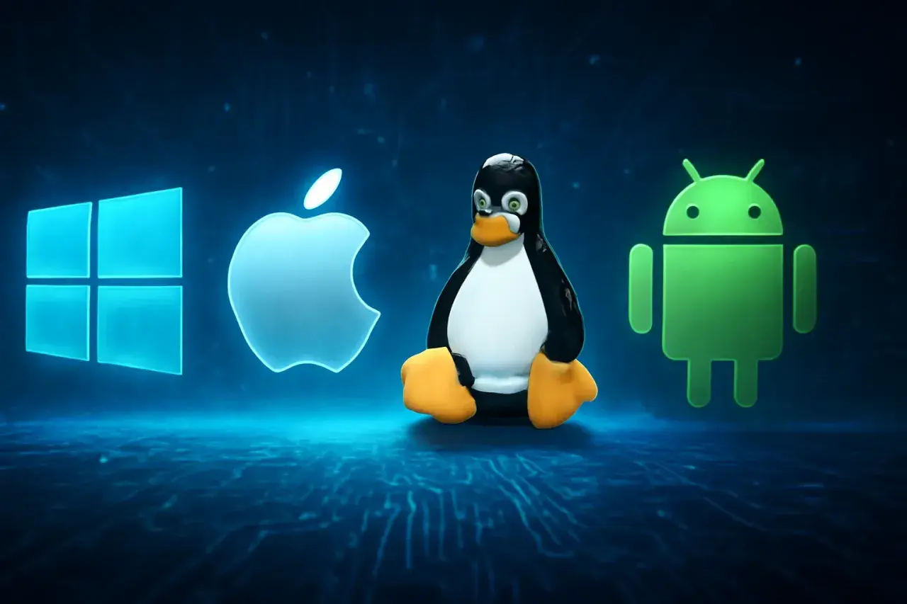 Logos de Windows, Apple, Linux y Android. ¿Cómo saber qué ordenador tengo?