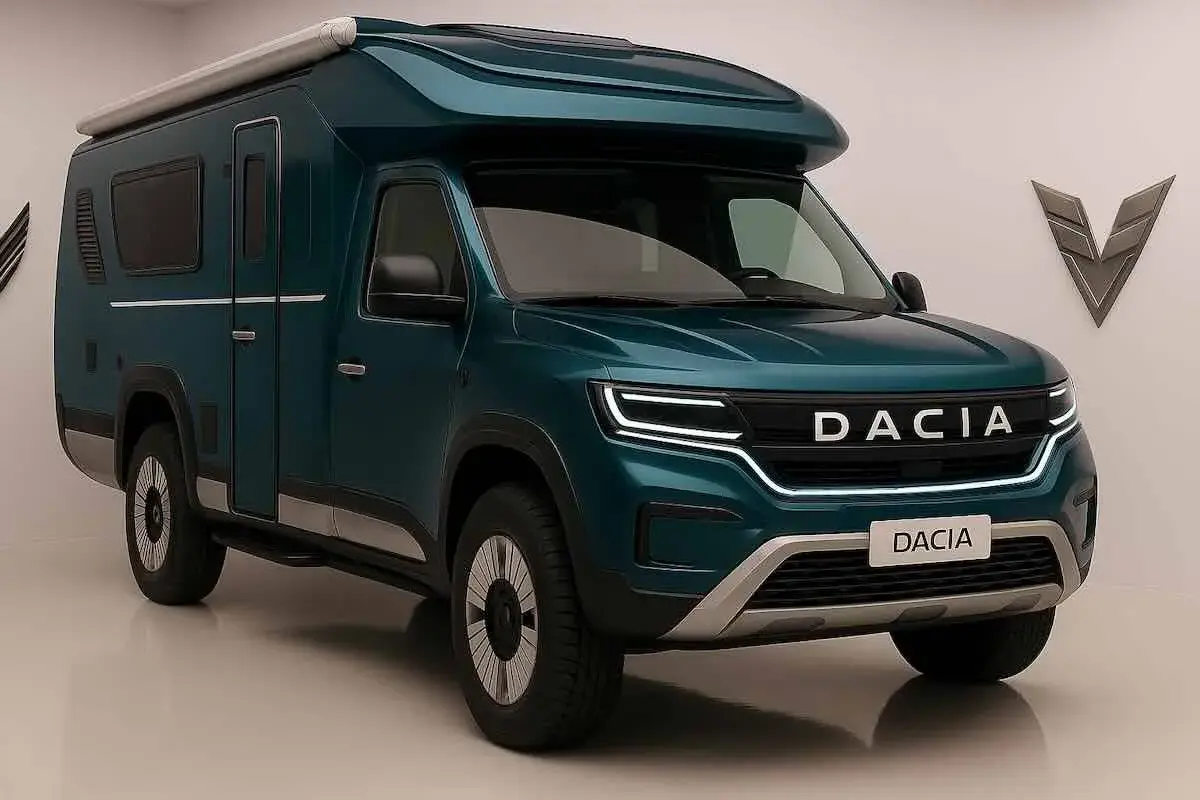 Un camping-car Dacia vert émeraude, prêt pour l'aventure.