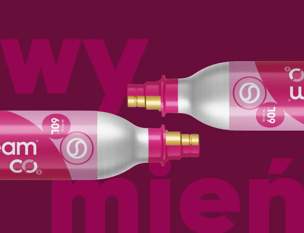Dwa naboje do saturatora SodaStream, gotowe do wymiany.