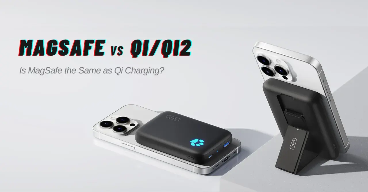Dwa iPhone'y 13 z akcesoriami do ładowania. Czy iPhone 13 ma ładowanie indukcyjne? Tak, obsługuje MagSafe i ładowanie Qi.