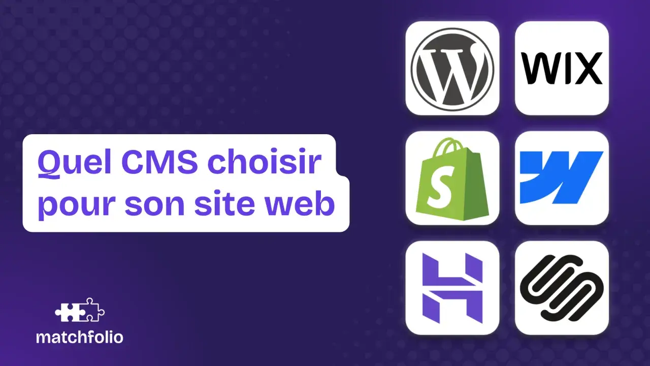 Quel CMS choisir pour son site web ? Logos WordPress, Wix, Shopify, Webflow, Hostinger, Squarespace.