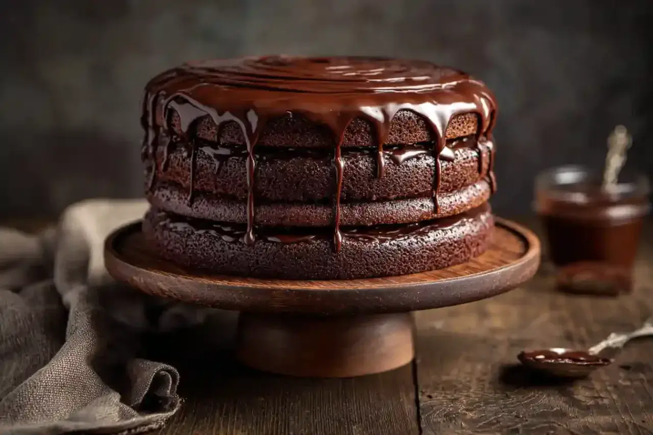 Gâteau au chocolat à étages, nappé d'un glaçage au mascarpone onctueux. Un délice gourmand.