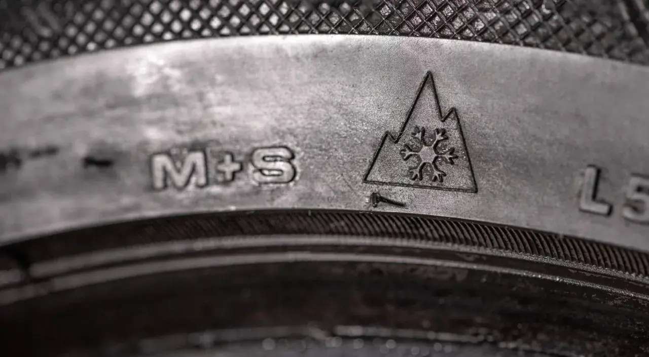 Neumáticos M+S: ¡listos para barro y nieve! Símbolo de copo de nieve en montaña indica su capacidad invernal.