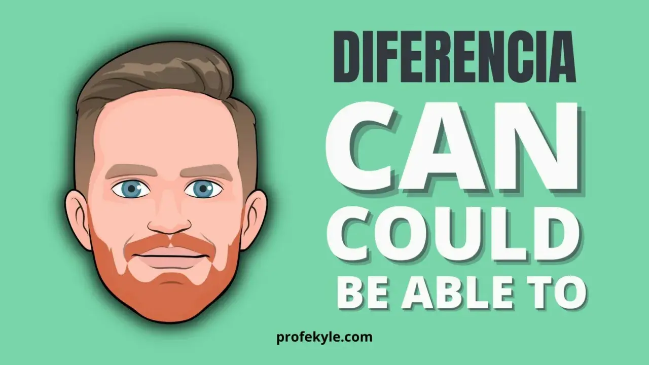 Ilustración de un hombre con barba y ojos azules, junto a la palabra "CAN" y "COULD BE ABLE TO", explicando la diferencia entre estos verbos en inglés.