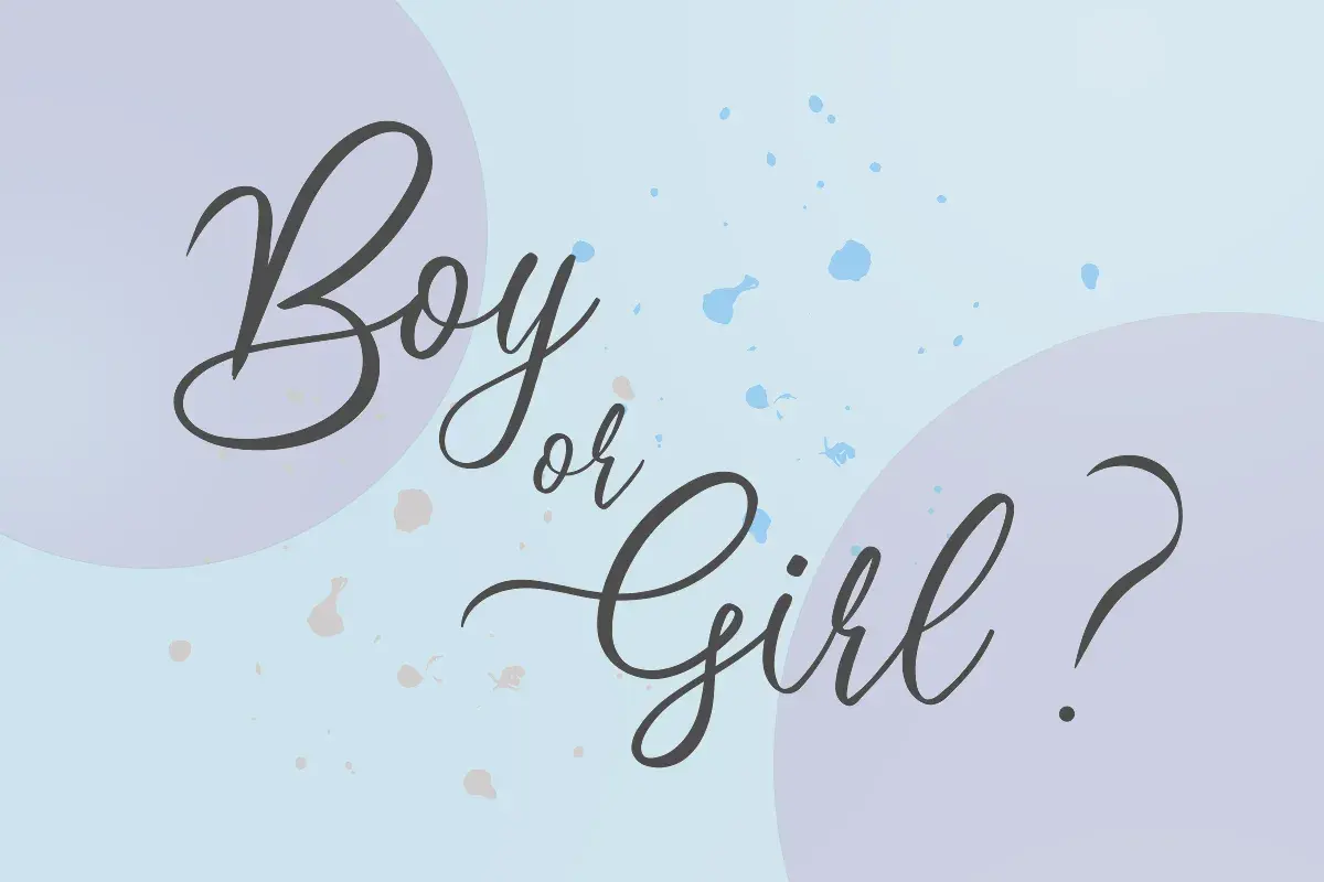 Kreatywny sposób na poinformowanie o ciąży: napis "Boy or Girl?" na pastelowym tle z plamkami.