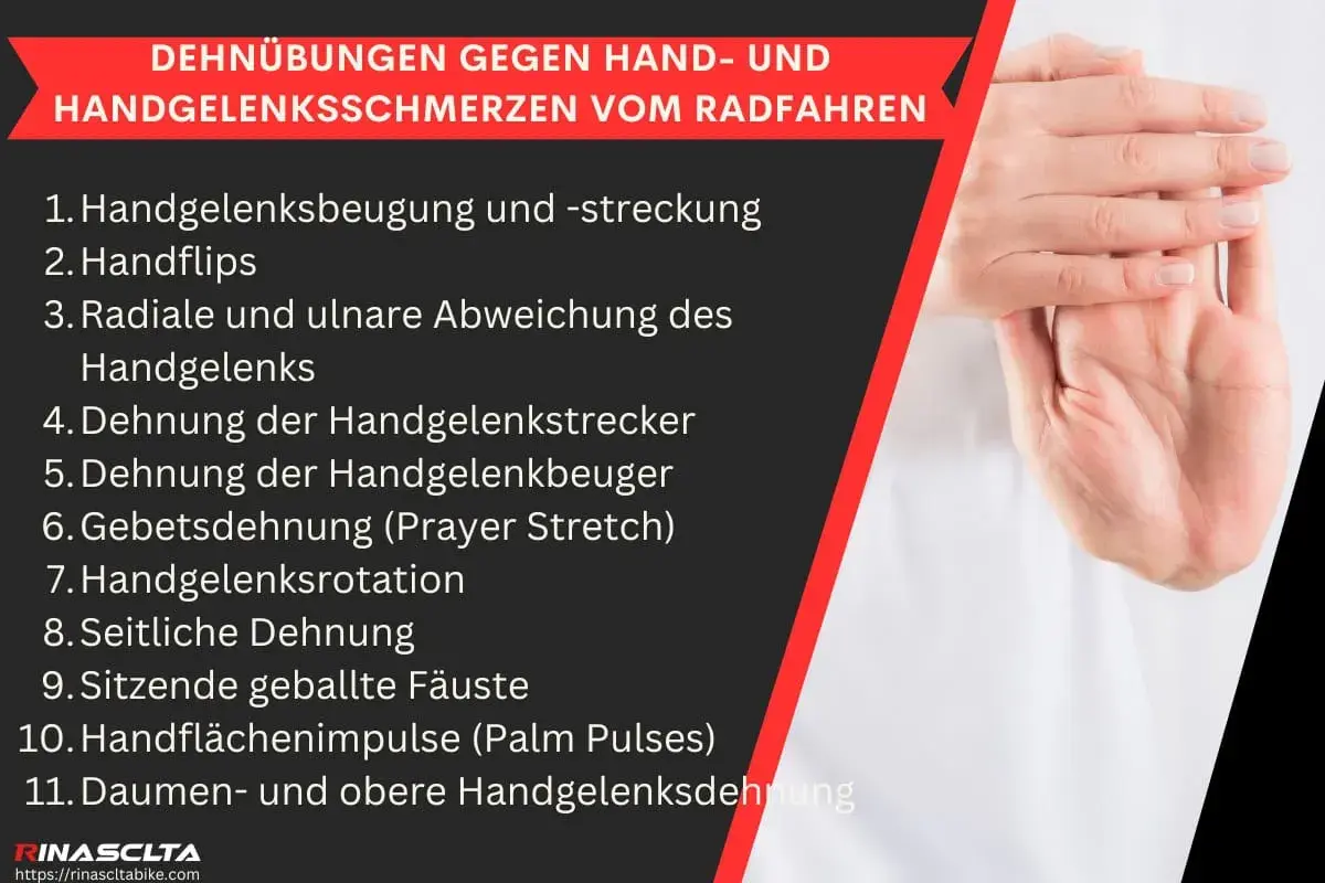 Schluss mit stechendem Schmerz im Handgelenk bei Drehbewegung! Liste mit Dehnübungen gegen Handgelenkschmerzen vom Radfahren.