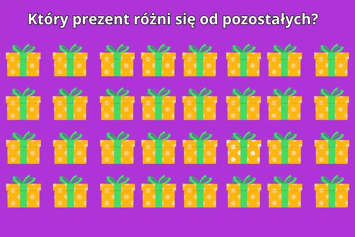 Test na spostrzegawczość: obrazki prezentów. Znajdź jeden inny!