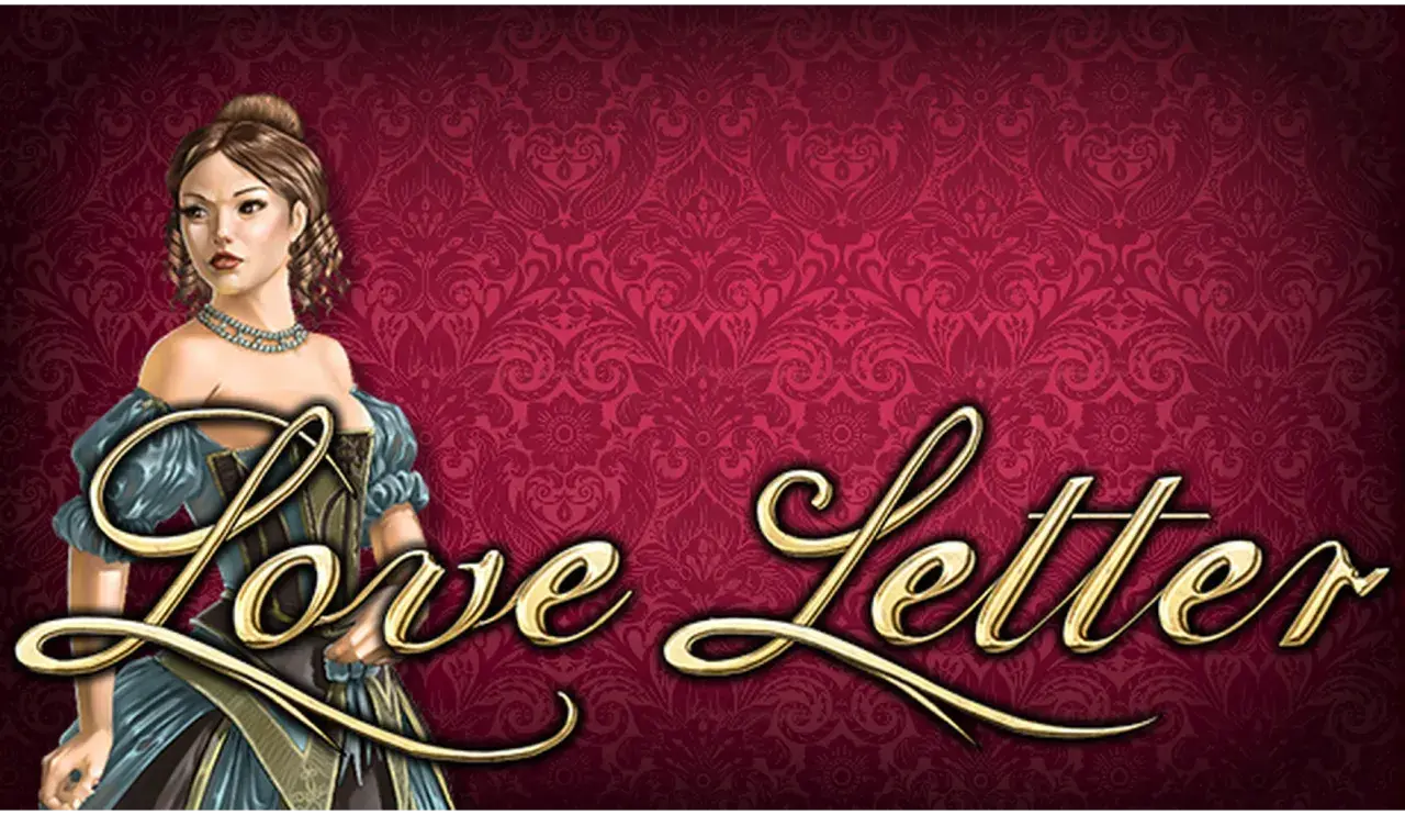 Elegancka kobieta w historycznym stroju, obok złoty napis "Love Letter".