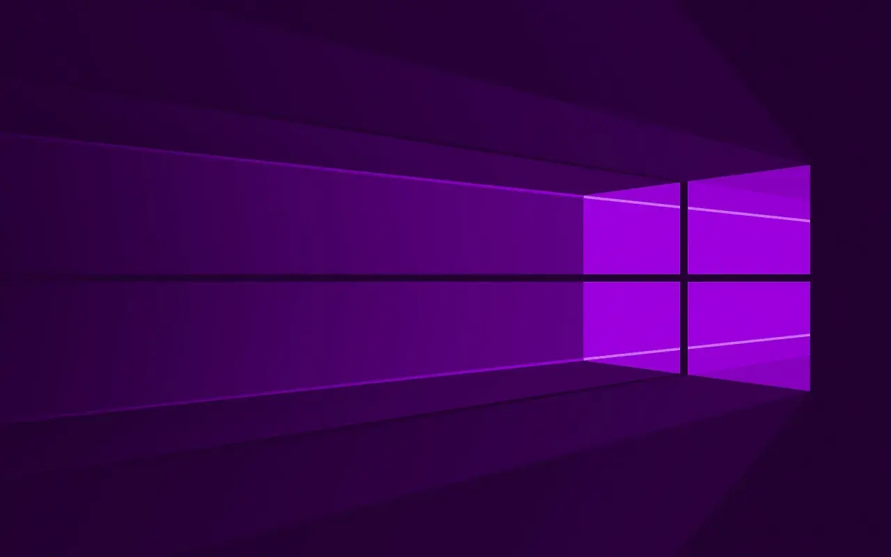 Fond d'écran gaming violet abstrait, évoquant le logo Windows avec des jeux de lumière.