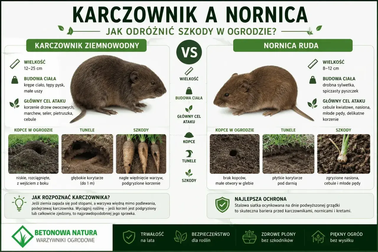 Karczownik ziemnowodny i nornica ruda - jak odróżnić szkody w ogrodzie? Stalowa siatka to skuteczna bariera przed szkodnikami, w tym karczownikami.