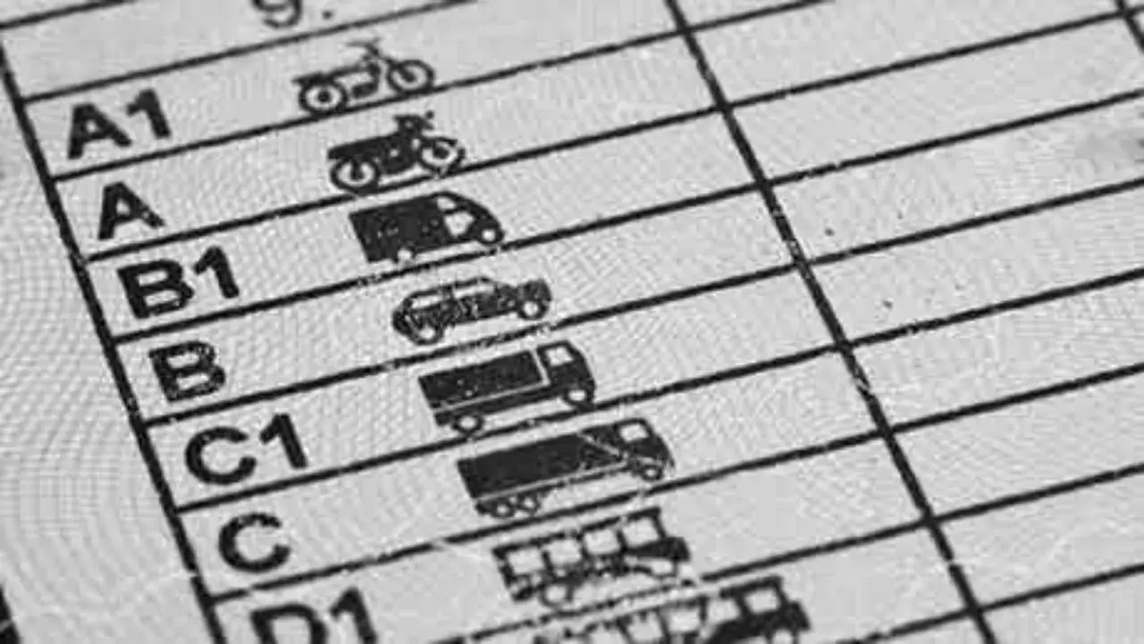 Detalle de un examen para saber como sacar el carnet de conducir, con categorías de vehículos como motos, coches y camiones.