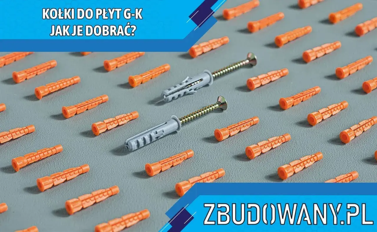 Kołki do płyt gipsowych wytrzymałość: pomarańczowe i szare kołki z wkrętami na szarym tle.