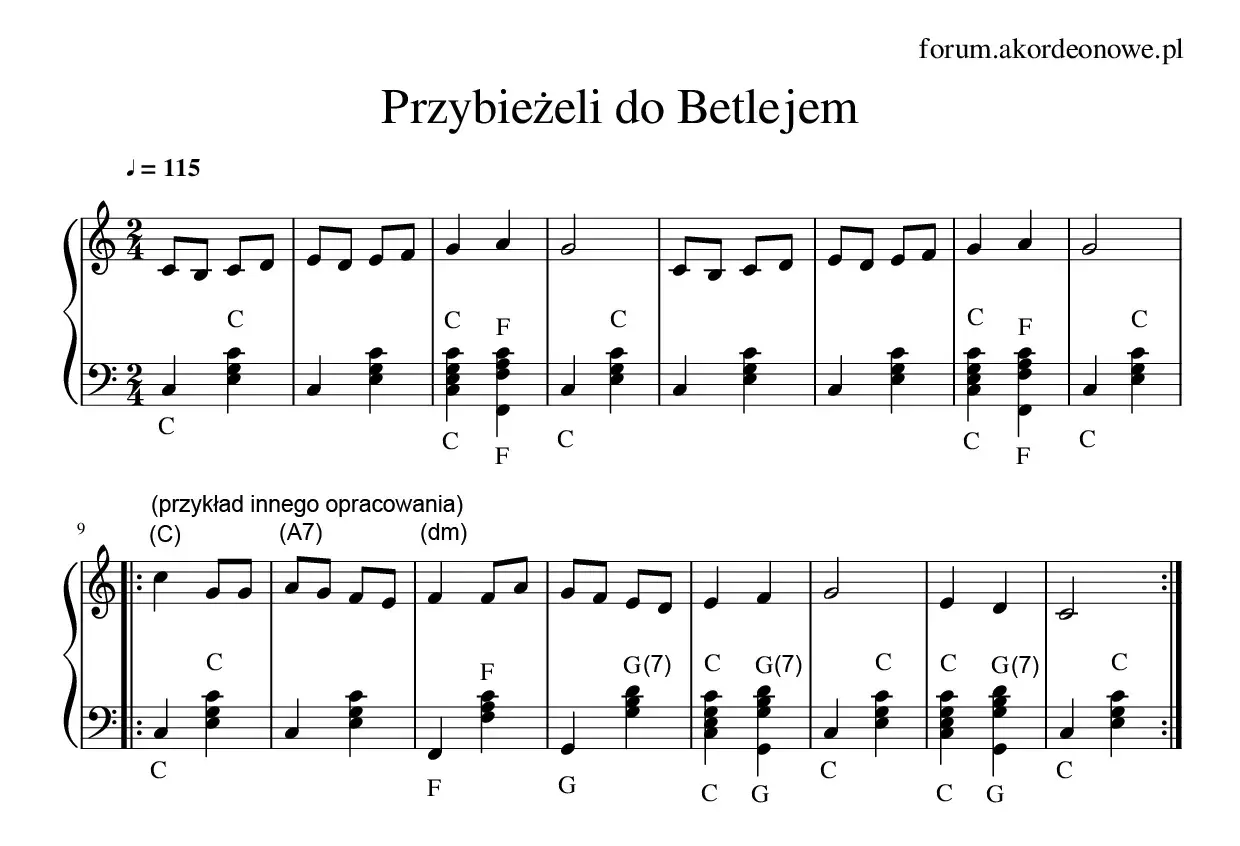 Nuty kolędy "Przybieżeli do Betlejem" z akordami.