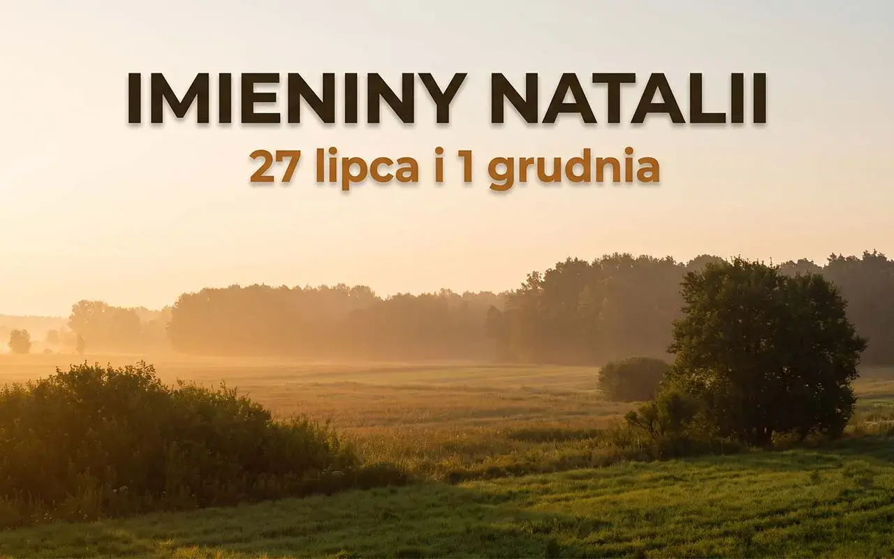 Imieniny Natalii 27 lipca i 1 grudnia. Słoneczny poranek nad łąką, mgła otula drzewa.