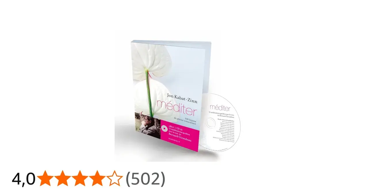Livre "Méditer" de Jon Kabat-Zinn avec un CD de méditations guidées. Le prix moyen d'un CD de musique peut varier, mais ce coffret est une invitation à la pleine conscience.
