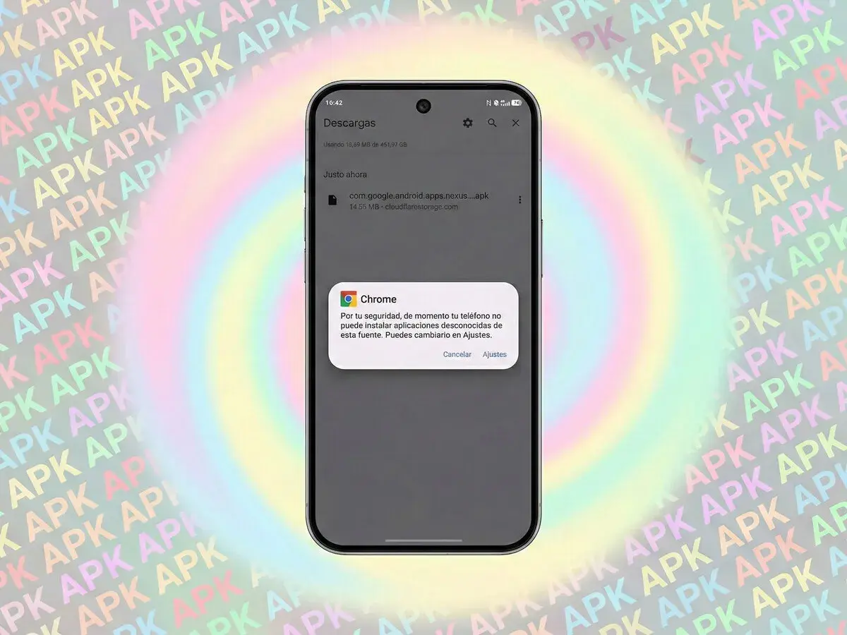 Pantalla de móvil mostrando un mensaje de Chrome sobre cómo instalar apk en Android.