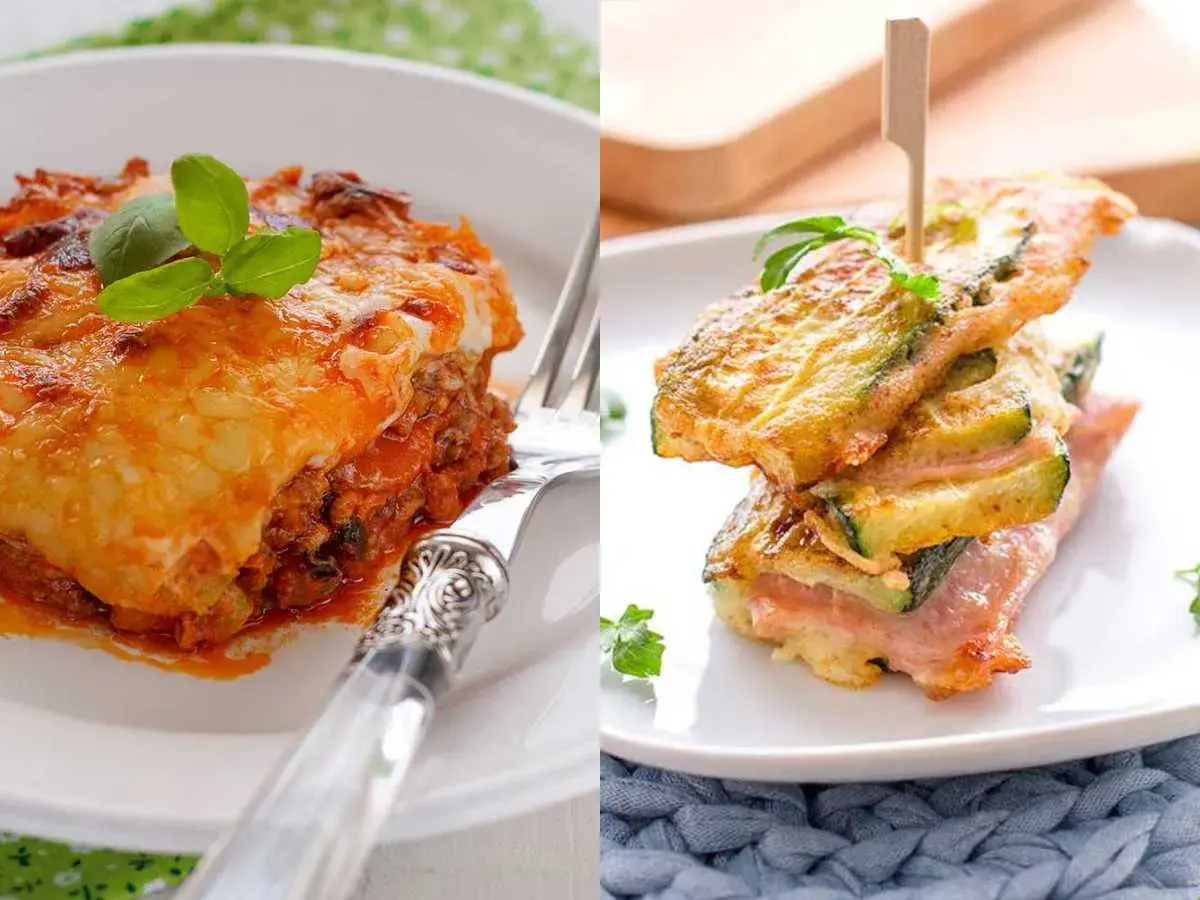 Lasagna de calabacín y bocaditos apilados, dos deliciosas recetas con calabacín para disfrutar.