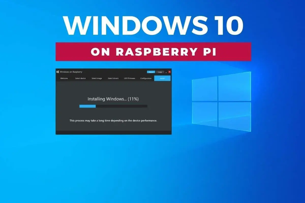 Installation de Windows 10 sur Raspberry Pi 4, avec une barre de progression à 11%.