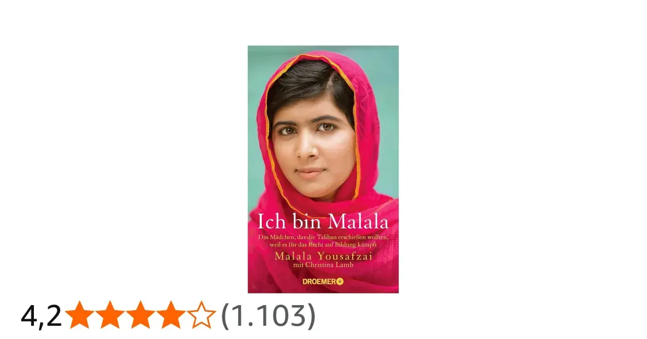 Porträt von Malala Yousafzai, die für Bildung kämpft. Ihr Buch "Ich bin Malala" erzählt ihre Geschichte.