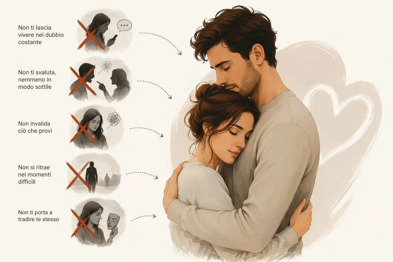 Un abbraccio che non ti fa reprimere i sentimenti d'amore, ma ti accoglie senza dubbi, svalutazioni o tradimenti.