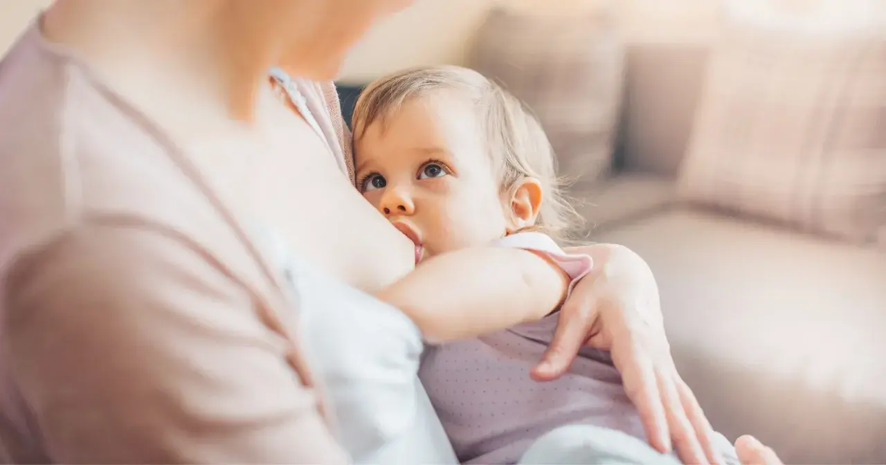 Bambina di 18 mesi allattata al seno, un momento intimo di nutrimento e amore.