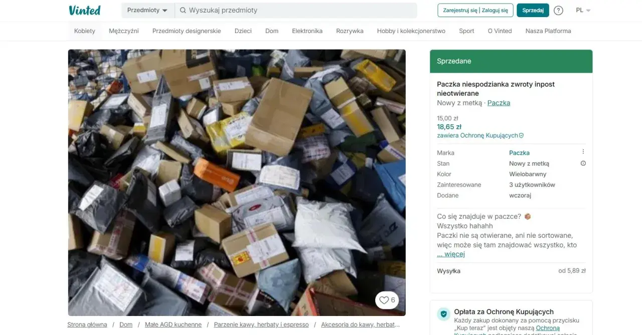 Góra paczek z InPost Vinted, pełna nieotwieranych zwrotów. Niespodzianka dla kupującego!