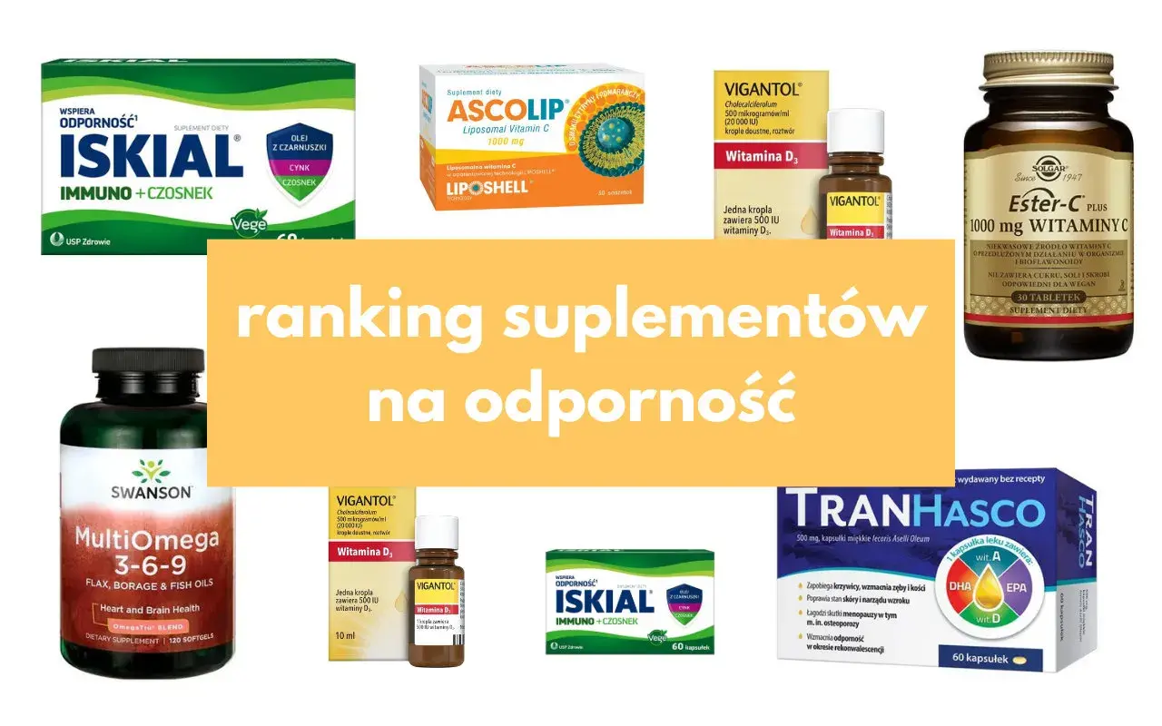 Ranking suplementów na odporność: Iskial, Ascolip, Vigantol, Solgar Ester-C Plus, Swanson MultiOmega, Tranhásco.
