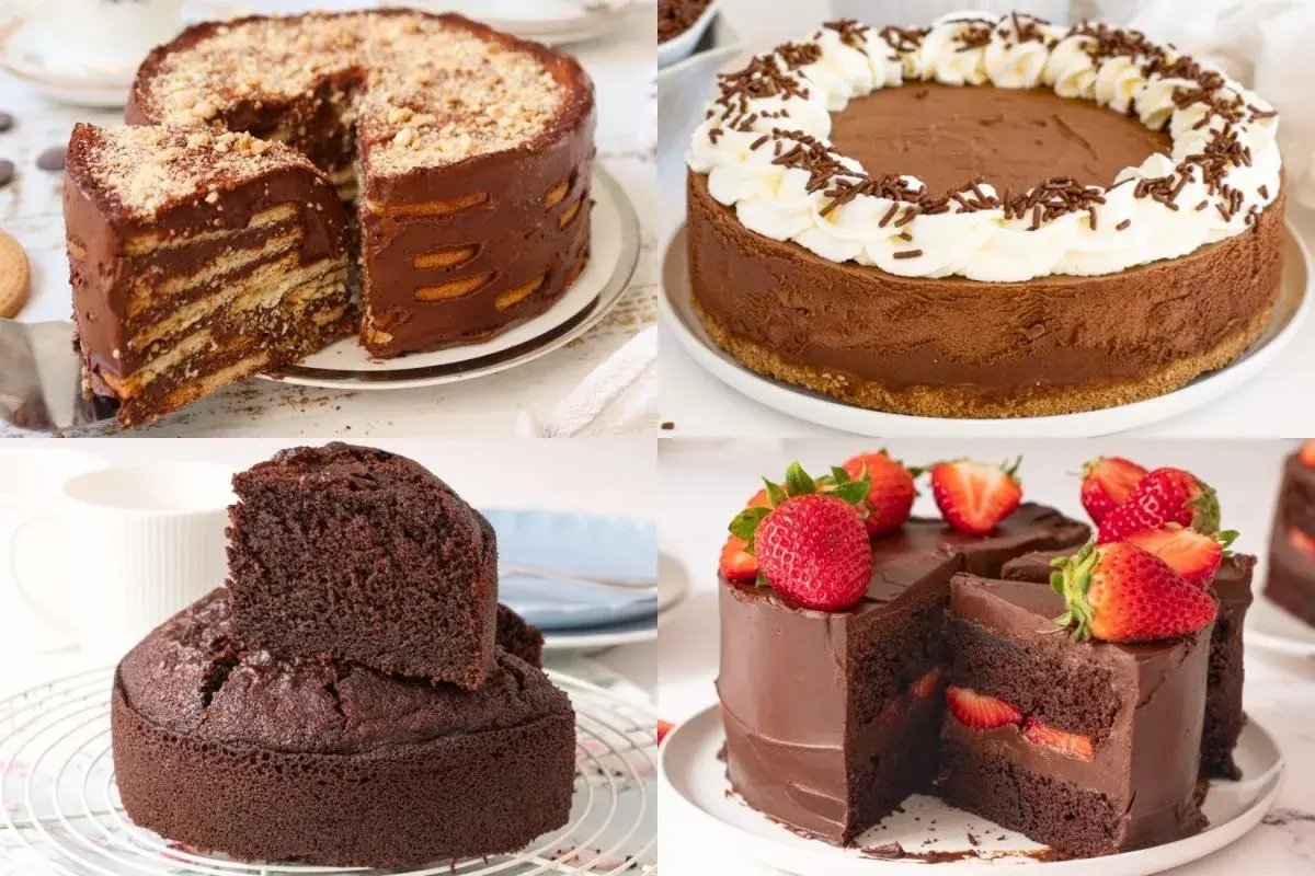 Cuatro deliciosos pasteles de chocolate, perfectos para inspirar tus próximas recetas de pastel de chocolate.