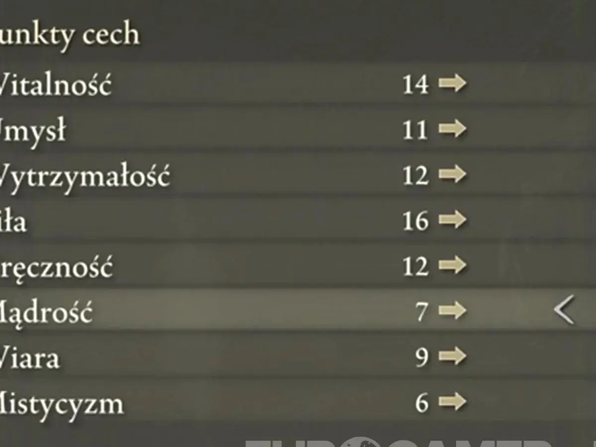 Statystyki postaci w Elden Ring: Witalność 14, Umysł 11, Wytrzymałość 12. Ten poradnik pomoże Ci je zoptymalizować.