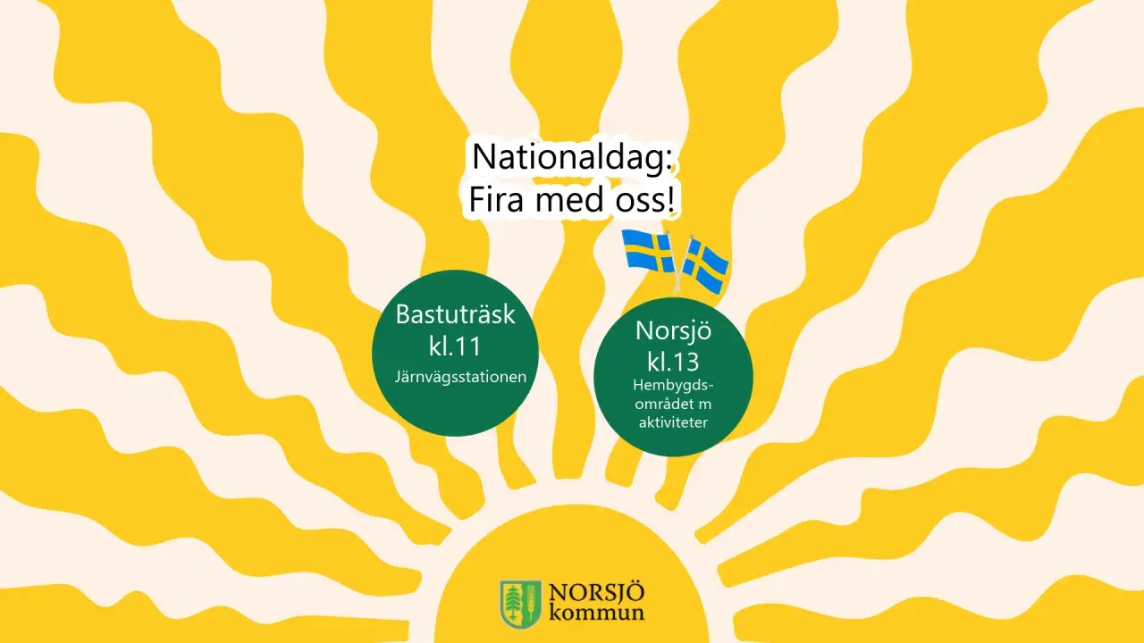 Nationaldag: Fira med oss! Bastuträsk kl.11 vid järnvägsstationen, Norsjö kl.13 på hembygdsområdet. Även om man jobbar på nationaldagen kan man fira!