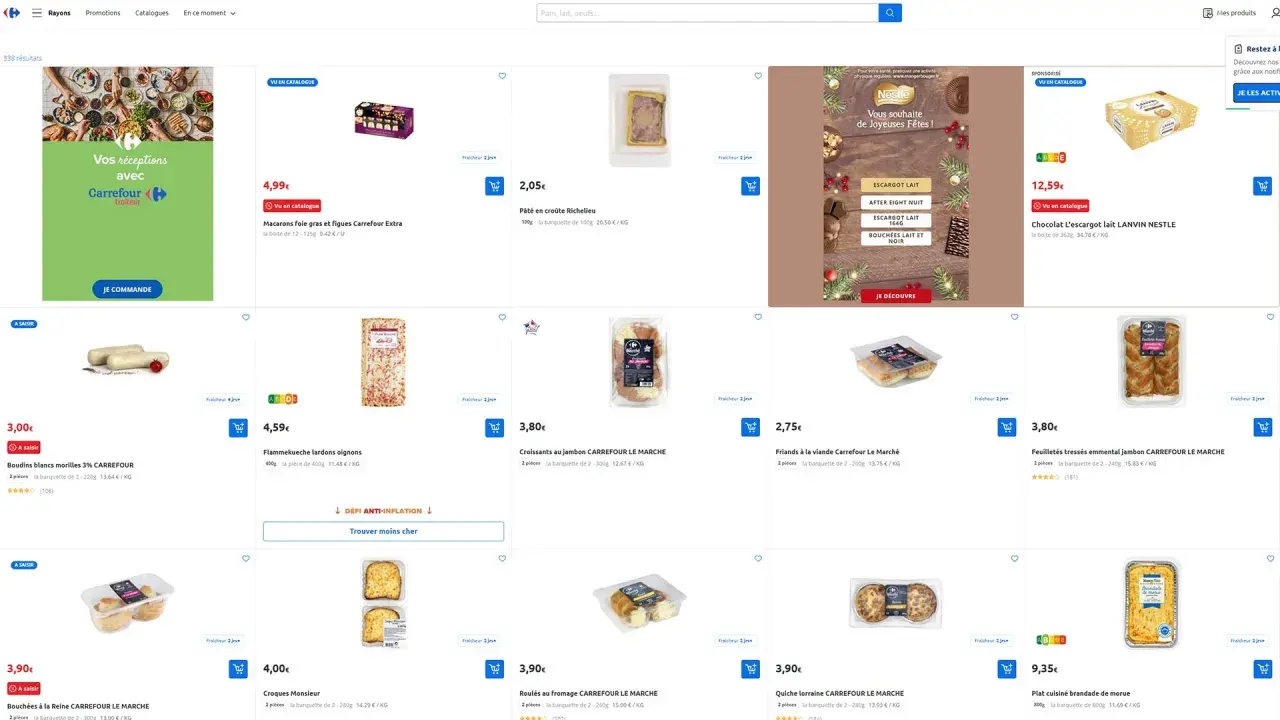 Tanie jedzenie we Francji: makaroniki za 4,99€, pâté za 2,05€, boudins za 3,00€.