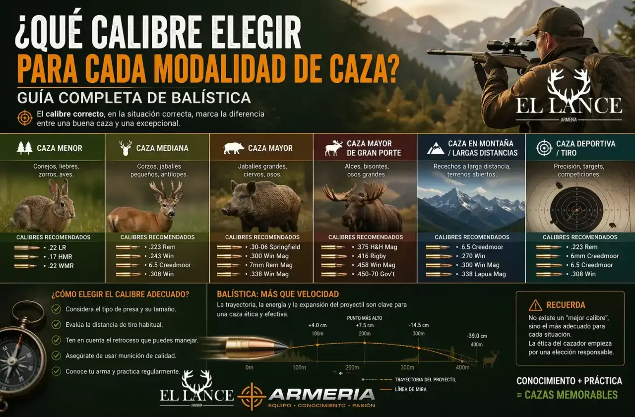 Guía de tipos de calibre para caza: menor, mediana, mayor, de gran porte, en montaña y deportiva. El calibre correcto marca la diferencia.