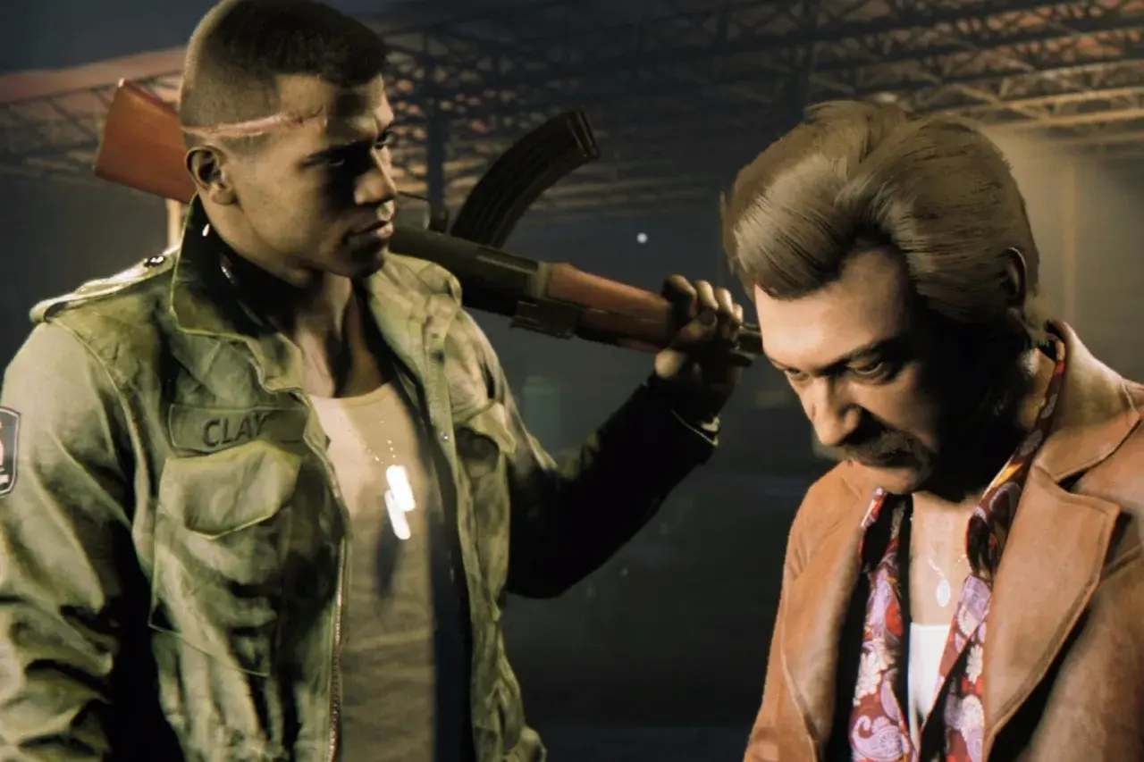 Clay z Mafia 3 grozi bronią playboyowi.