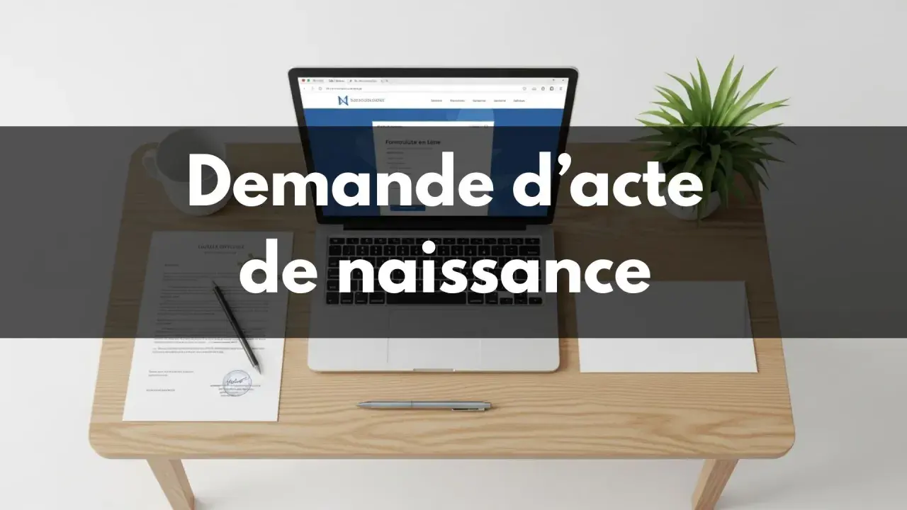 Ordinateur affichant "Demande d'acte de naissance". Facilitez-vous la vie pour consulter acte de naissance en ligne gratuit.