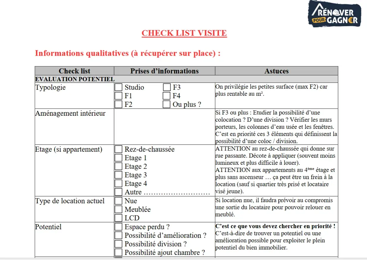 Checklist visite maison : informations qualitatives pour évaluer le potentiel d'un bien immobilier.