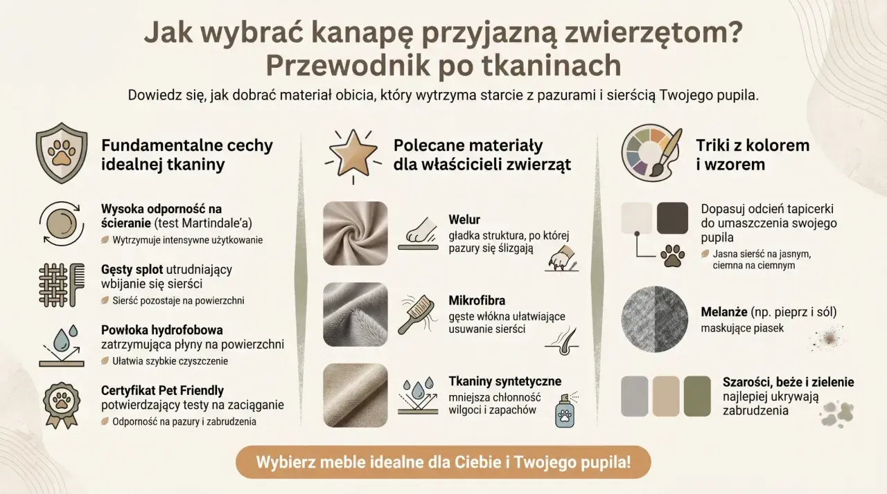 Przewodnik po tkaninach przyjaznych zwierzętom, z uwzględnieniem weluru, mikrofibry i tkanin syntetycznych. Idealne dla miłośników zwierząt, jak np. tkanina sycylia.