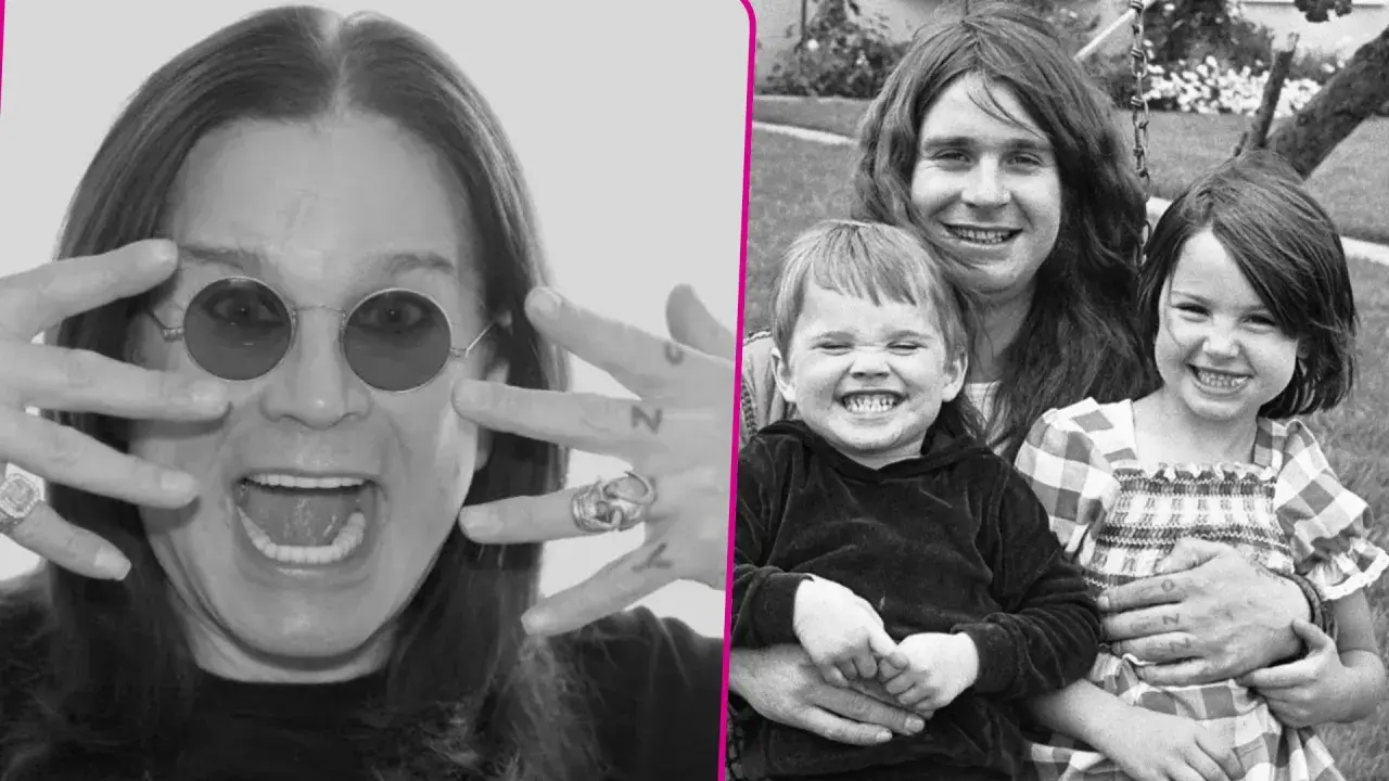Ozzy Osbourne z dzieciństwa i jako starszy pan. Wesołe ozzy osbourne dzieci na starym zdjęciu.