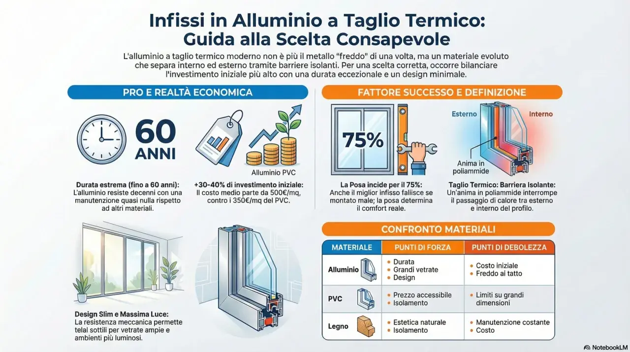 L'alluminio, un tempo conduttore, ora è un materiale isolante grazie al taglio termico. Guida alla scelta consapevole degli infissi.