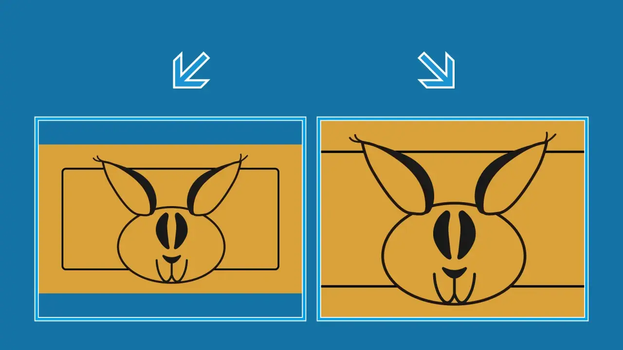 Deux lapins stylisés, l'un dans un cadre rectangulaire, l'autre sans. Le `svg preserveaspectratio` montre comment l'image s'adapte.