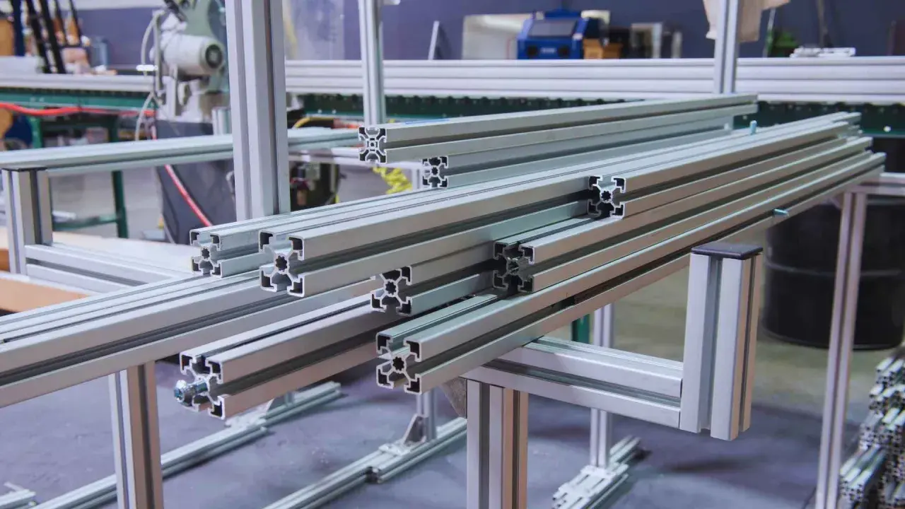 Perfiles de aluminio listos para ser ensamblados. El hierro y el aluminio son materiales clave en la construcción de estructuras modulares.
