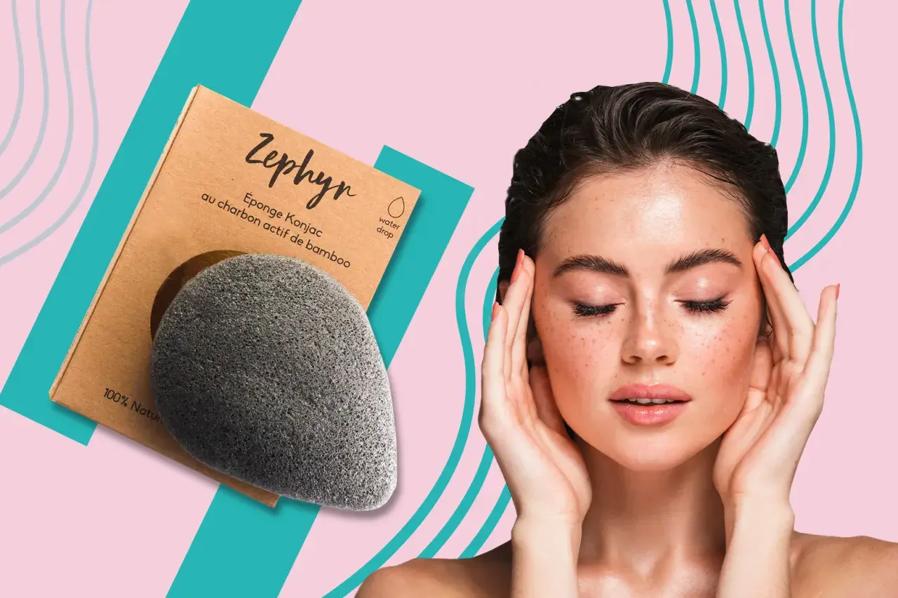Spugna konjac al carbone di bambù Zephyr, ideale per una pelle radiosa.