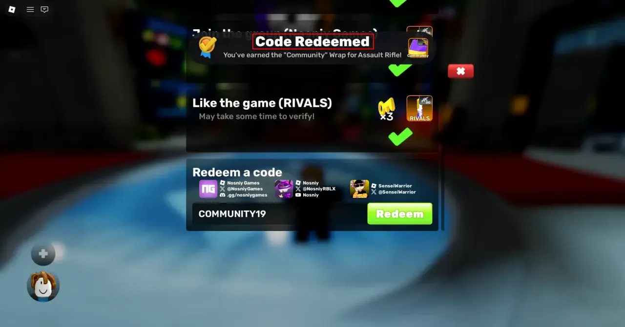 Odebrane kody do Rivals! Otrzymano "Community" Wrap do karabinu szturmowego. Wpisz kod COMMUNITY19, aby otrzymać nagrodę.
