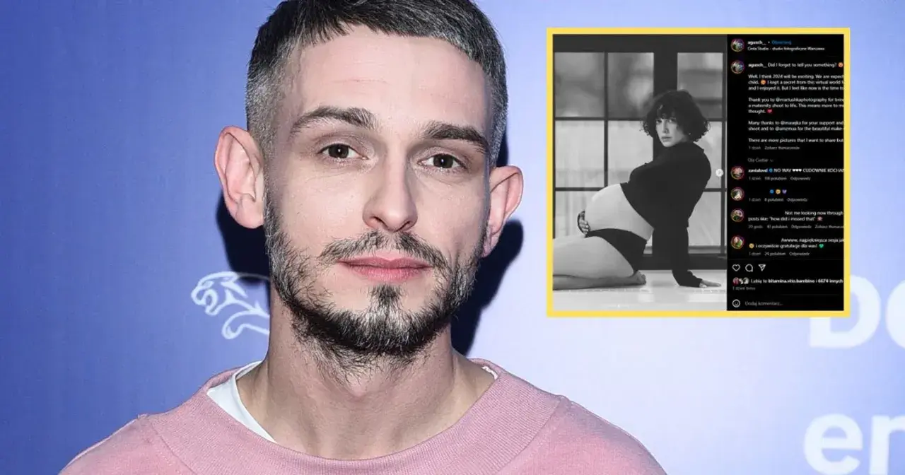 Vito Bambino z żoną, która jest w zaawansowanej ciąży, pozują do sesji zdjęciowej.