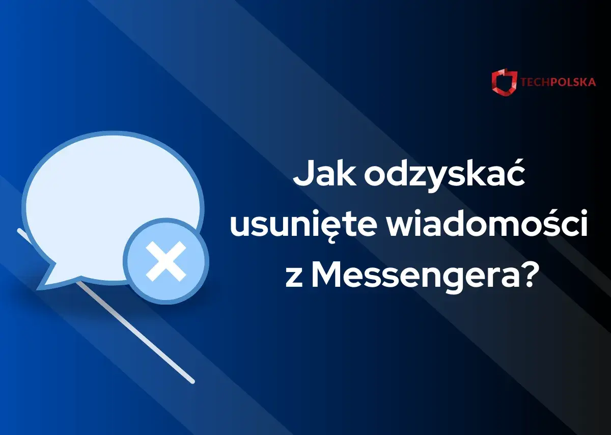 Jak odzyskać usunięte wiadomości z Messengera? Grafika przedstawia dymek czatu z ikoną krzyżyka, symbolizującą usunięcie.