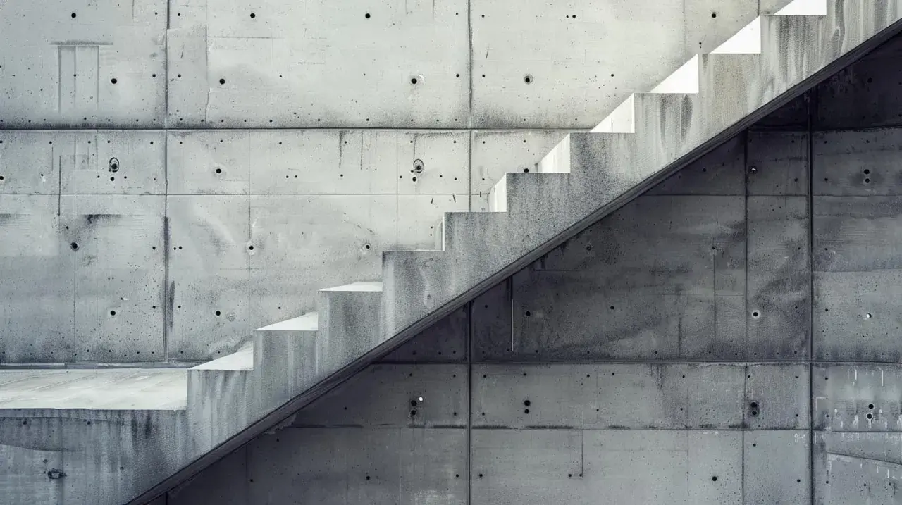 Betonowe schody w minimalistycznym stylu. Czekamy, aż beton wyschnie, by móc przejść dalej.