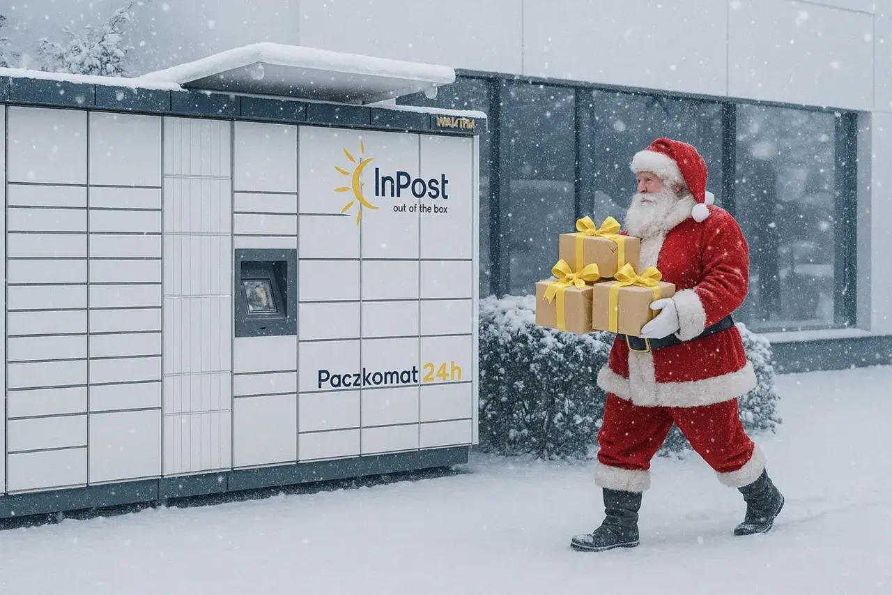 Święty Mikołaj z prezentami zmierza do Paczkomatu InPost. Wesołych świąt!
